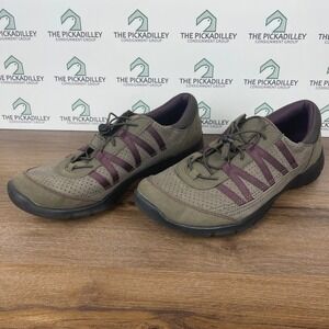 Clarks Women Tan Purple Perforated Slip On Comfort Shoes Sneakers Size 7.5